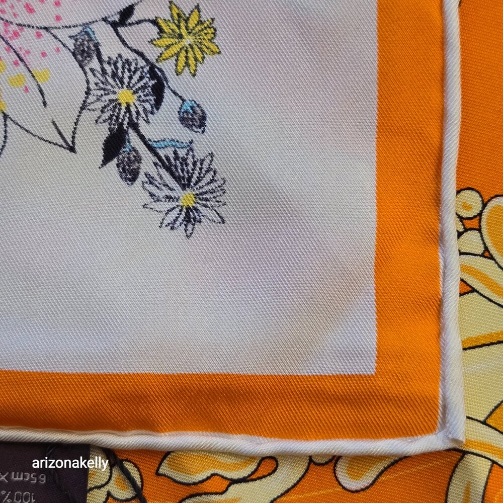 NWT Silk Scarf Hand Rolled Floral Violin Butterflies - Picture 2 of 8